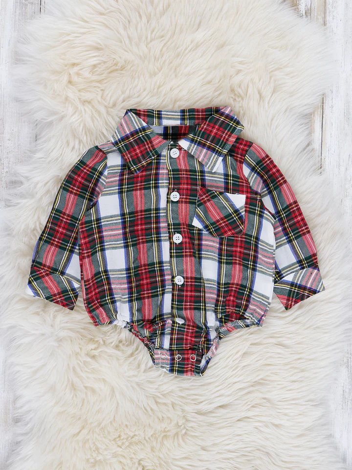 baby boy long sleeve Christmas shirt romper