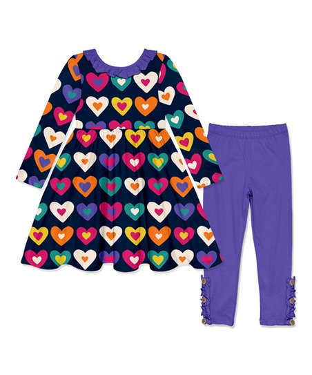 baby girls heart print top purple leggings clothing set