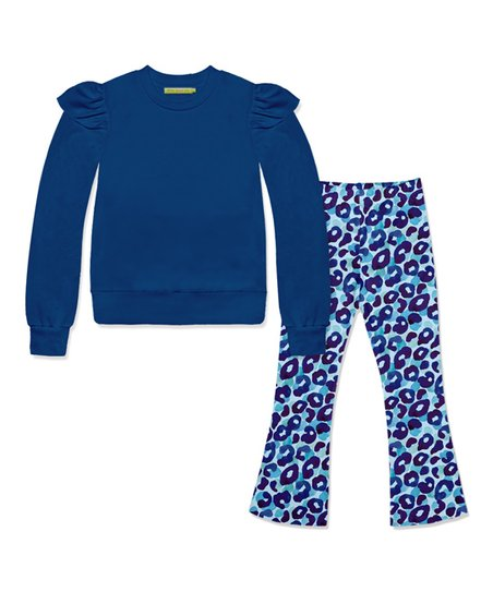 baby girls blue top leopard leggings outfit