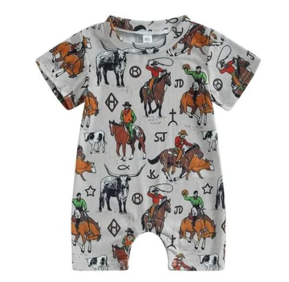 western cowboy short sleeve romper