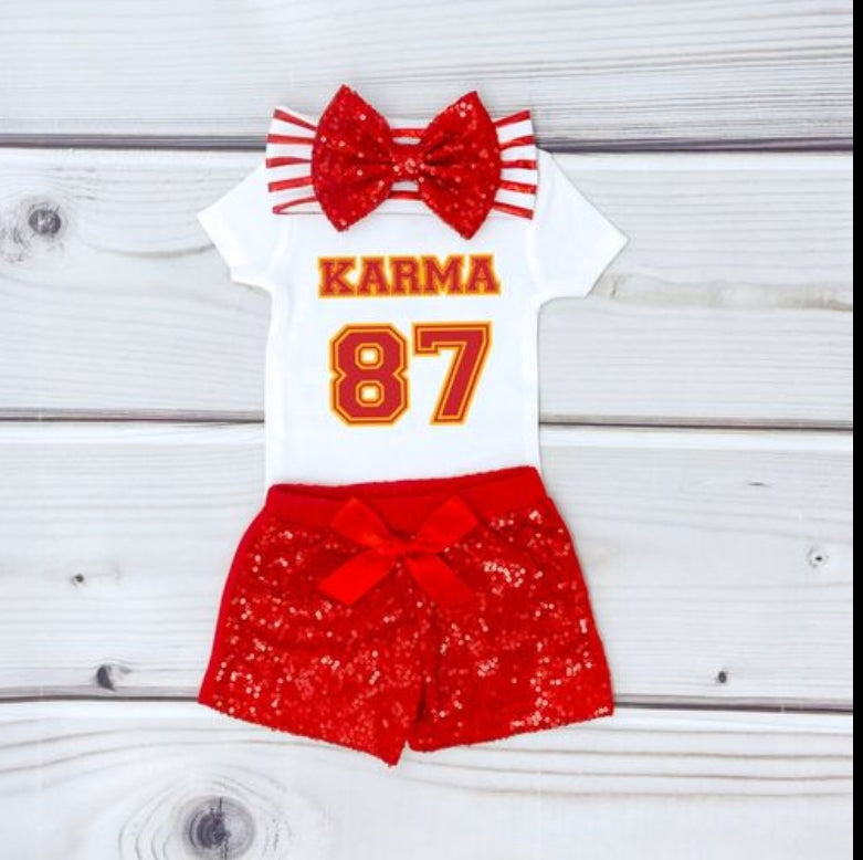 girls letter shirt red sequins shorts outfit