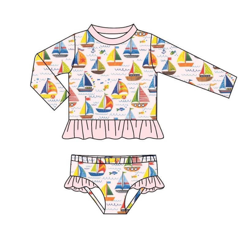 baby girls two pieces sailboat summer bathing suit