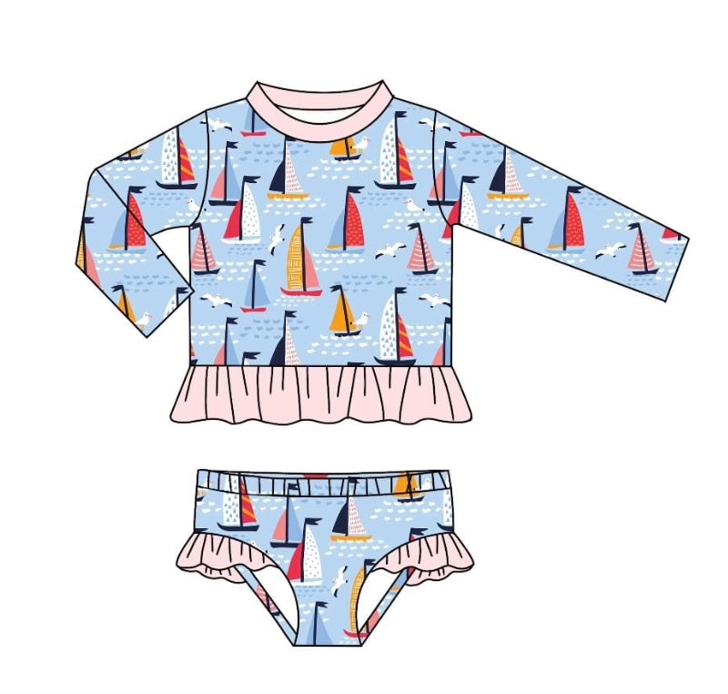 baby girls two pieces sailboat summer bathing suit