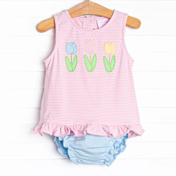 baby girl pink stripes tulip bummies set