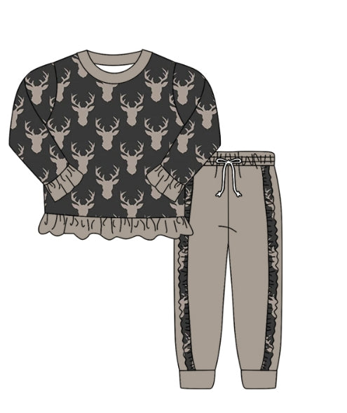 infant baby girl grey reindeer fall winter clothes