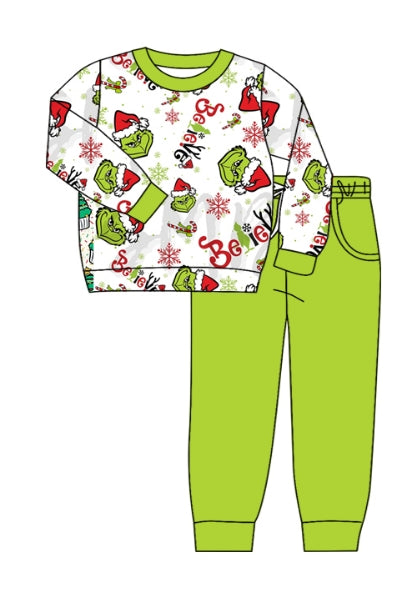 infant baby boy christmas green face holiday fall winter clothes