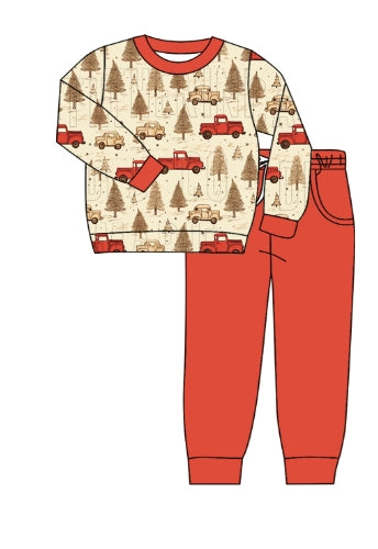 infant baby boy christmas tree truck holiday fall winter clothes