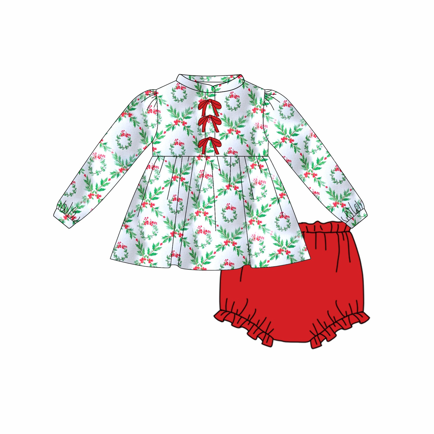 Toddle girls Christmas long sleeve bummies set