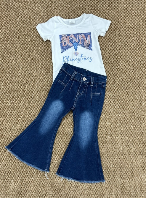 Toddle girls short sleeve shirt blue jeans bell bottoms clothes