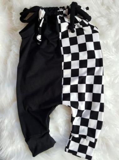 baby girl black checkered romper