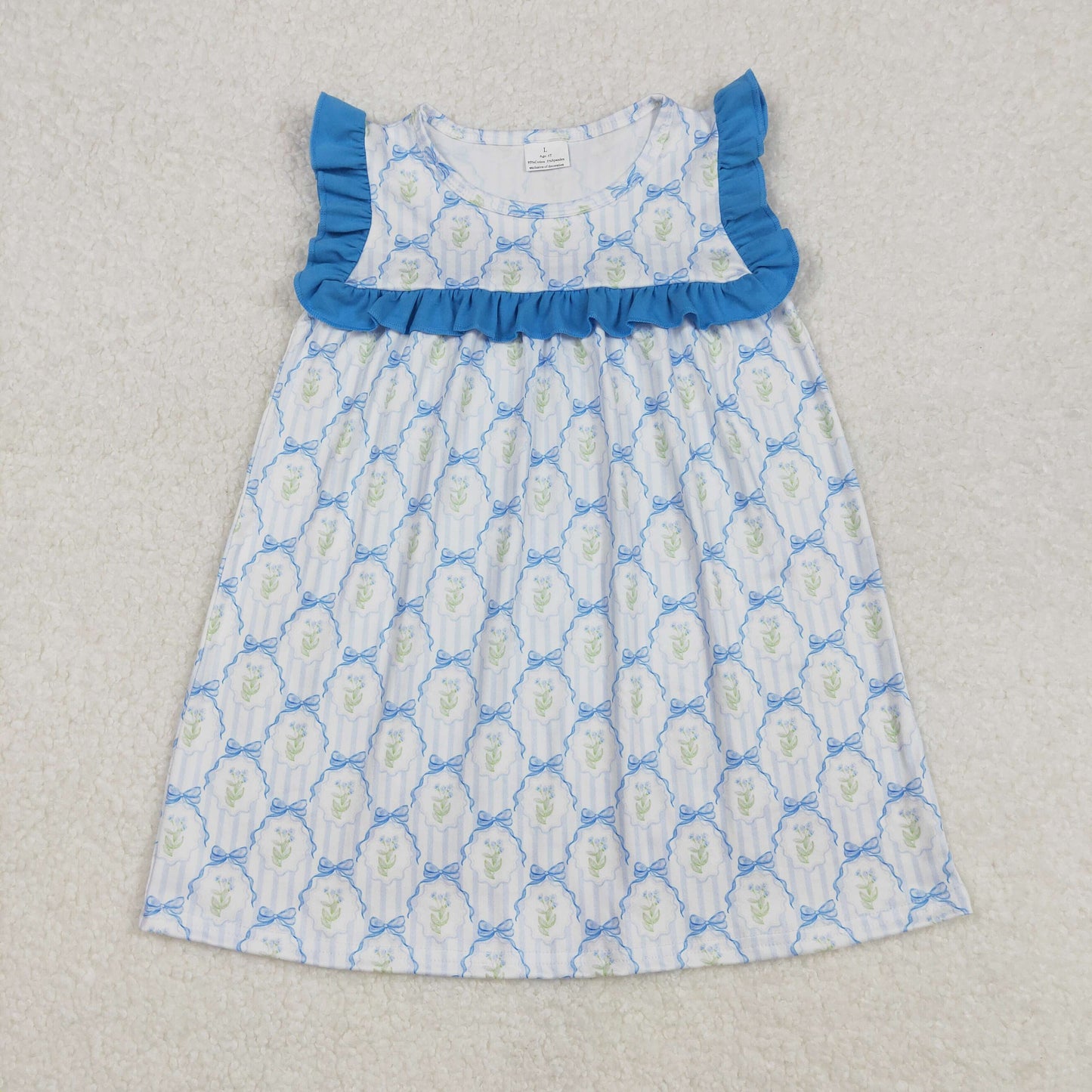 Baby girls blue bow flower summer matching outfit