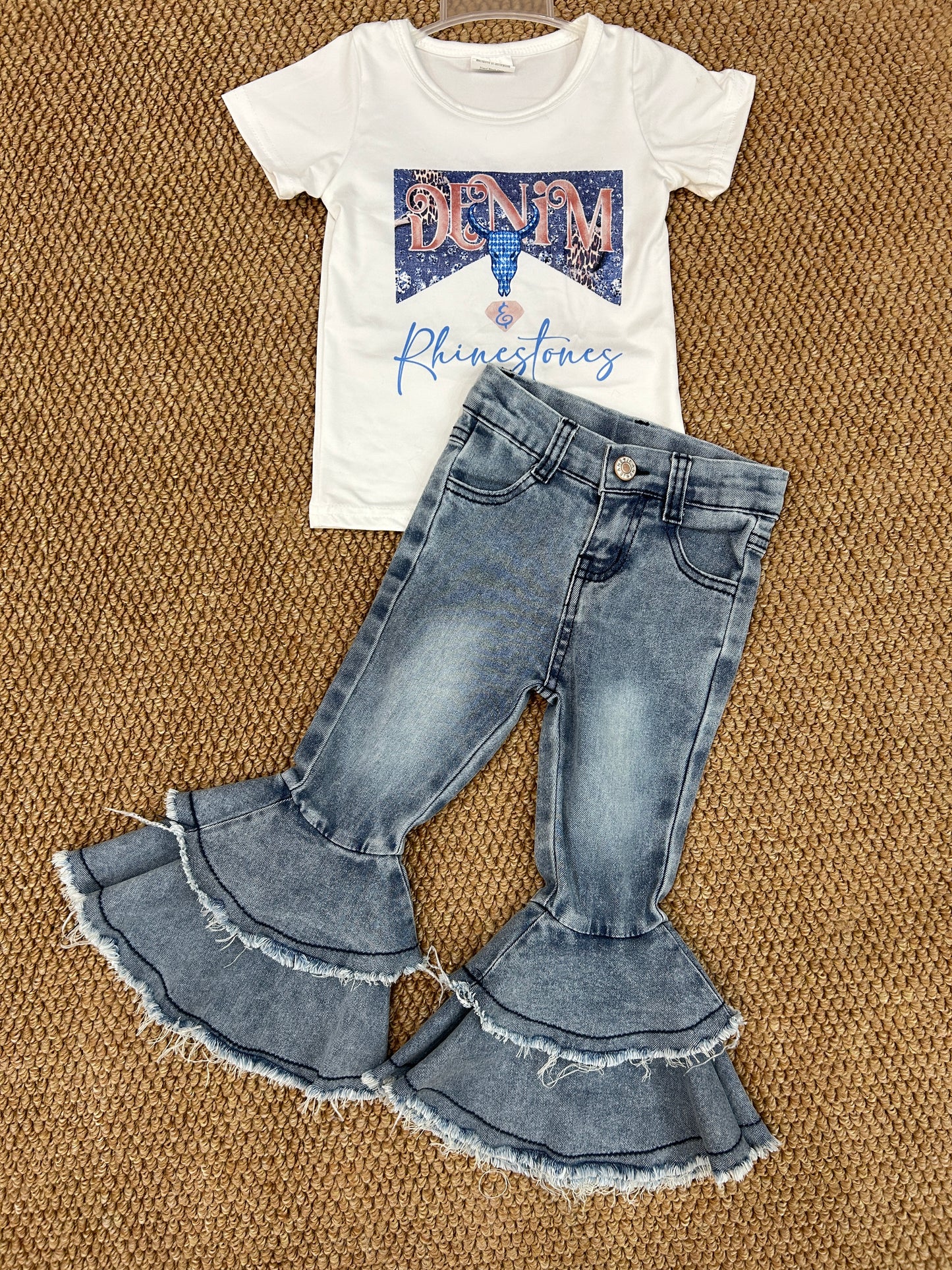 Denim letter top jeans denim pants outfit baby clothes