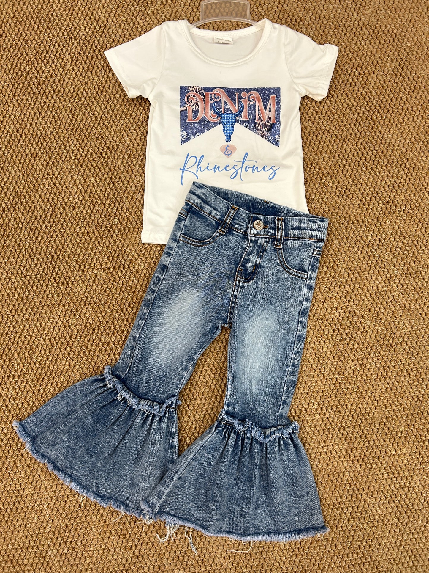 Denim letter top blue jeans pants outfit baby clothes