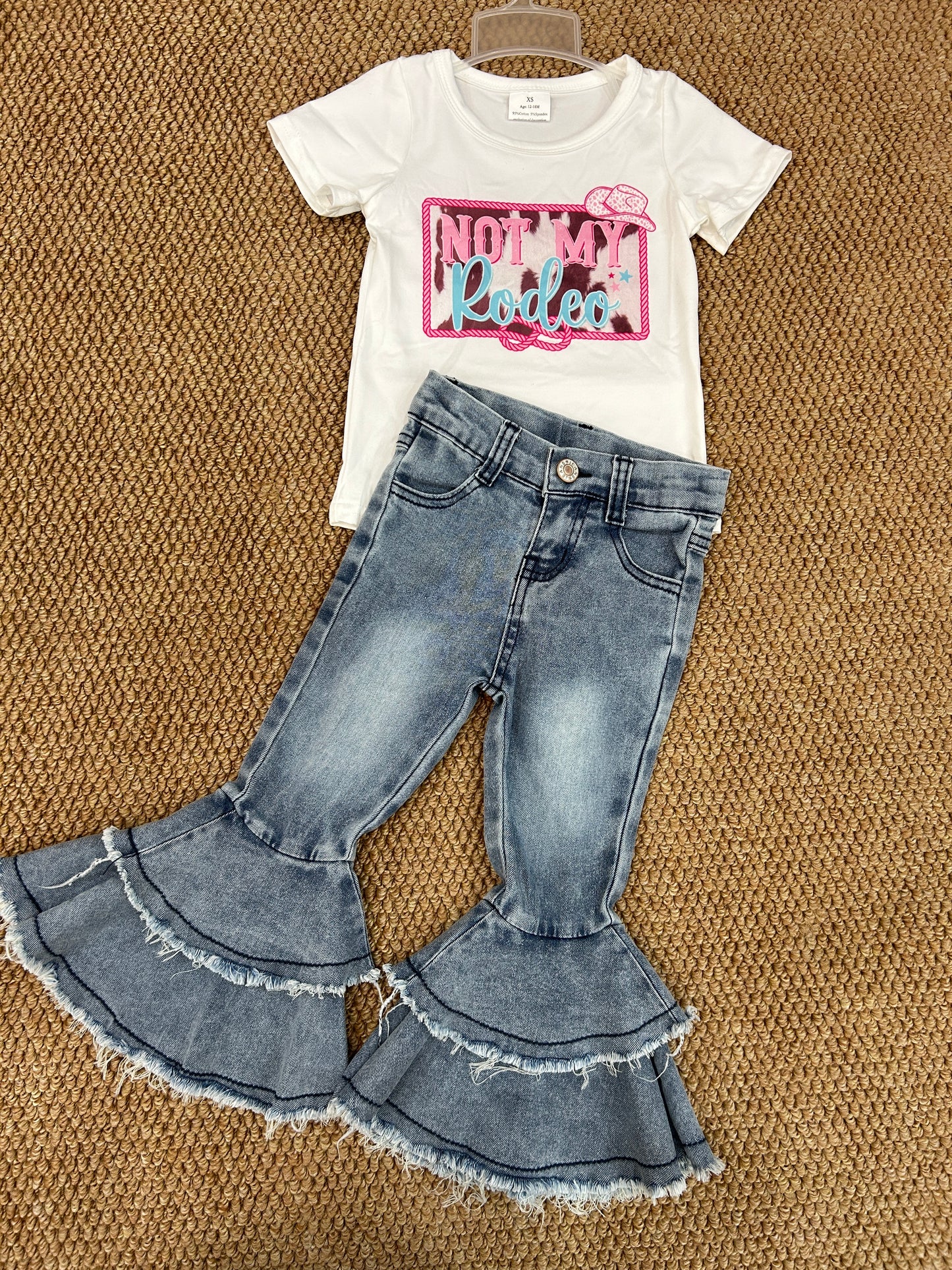 Not my rodeo top ruffle denim pants outfit baby clothes