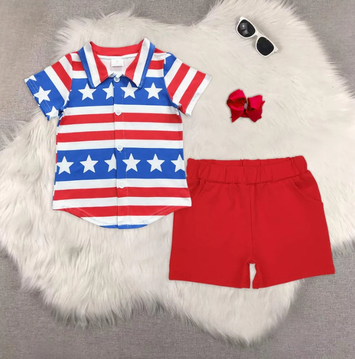 BT0196+SS0270 baby boy clothes short-sleeved top red shorts sets