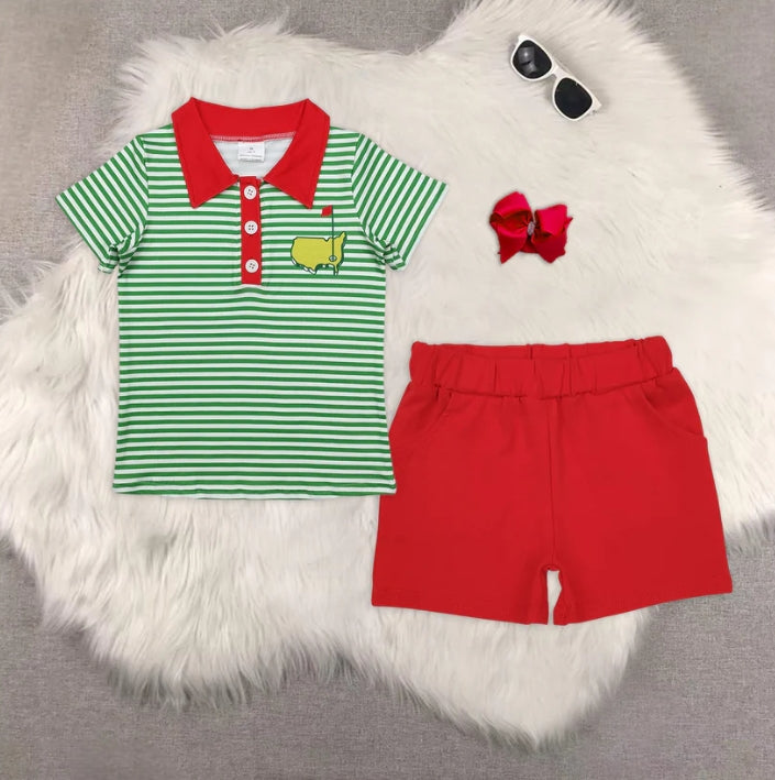 BT0890+SS0270 baby boy clothes striped short-sleeved top red shorts sets