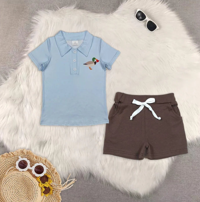 BT1106+SS0134 baby boy clothes duck short-sleeved top pocket shorts sets