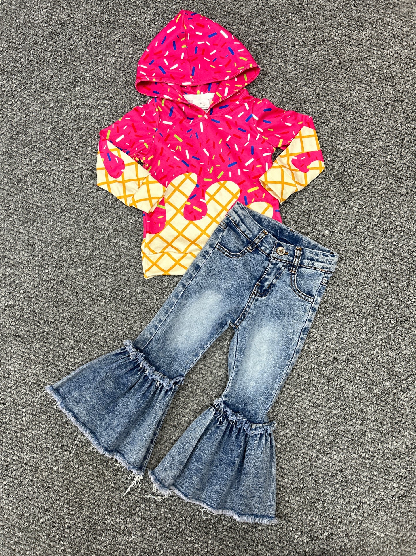 Toddle girls ice cream hoodie top matching jeans pants clothes