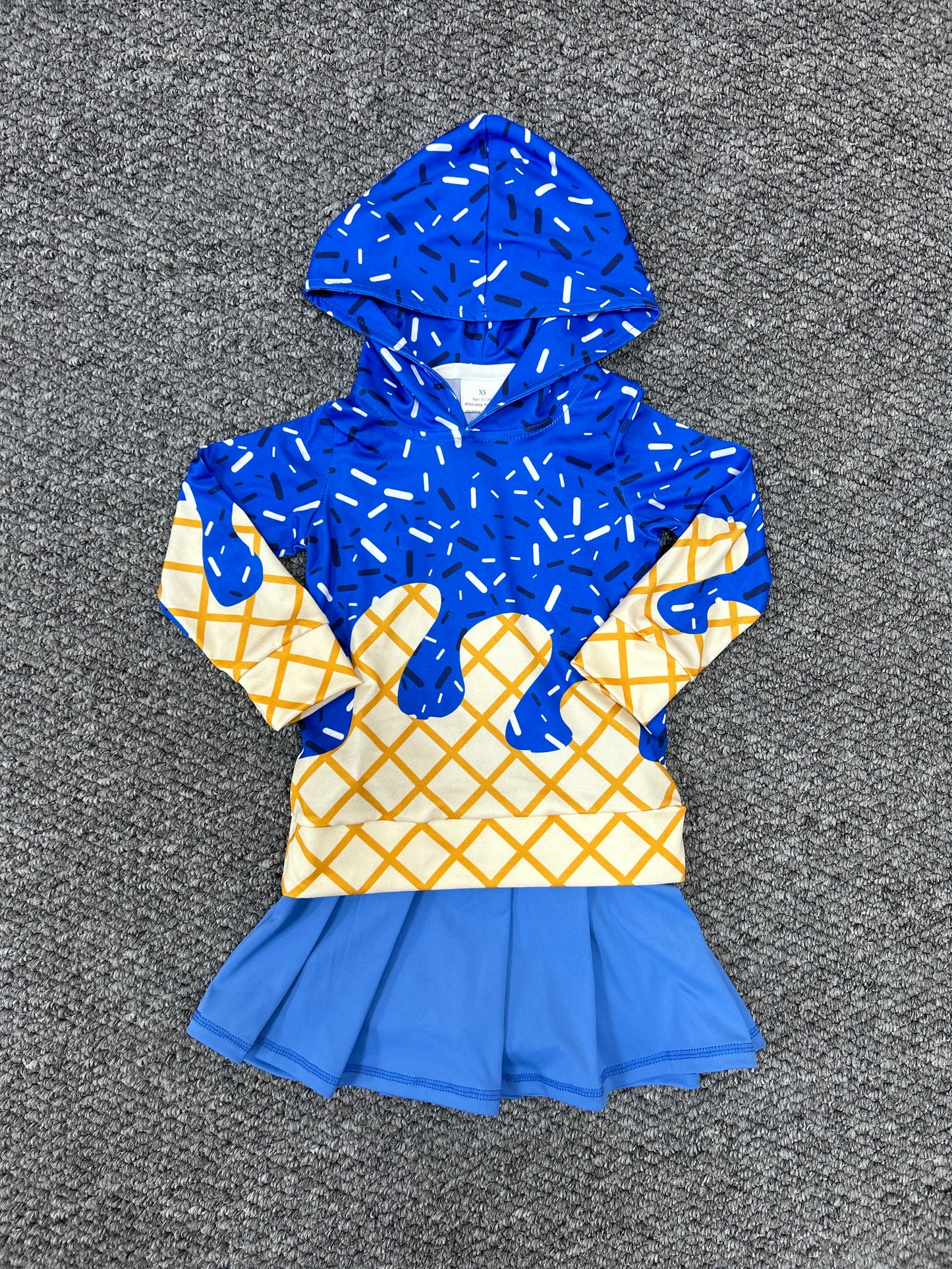 Baby girls dark blue ice cream hoodie active wear skirt athletic summer outfit
