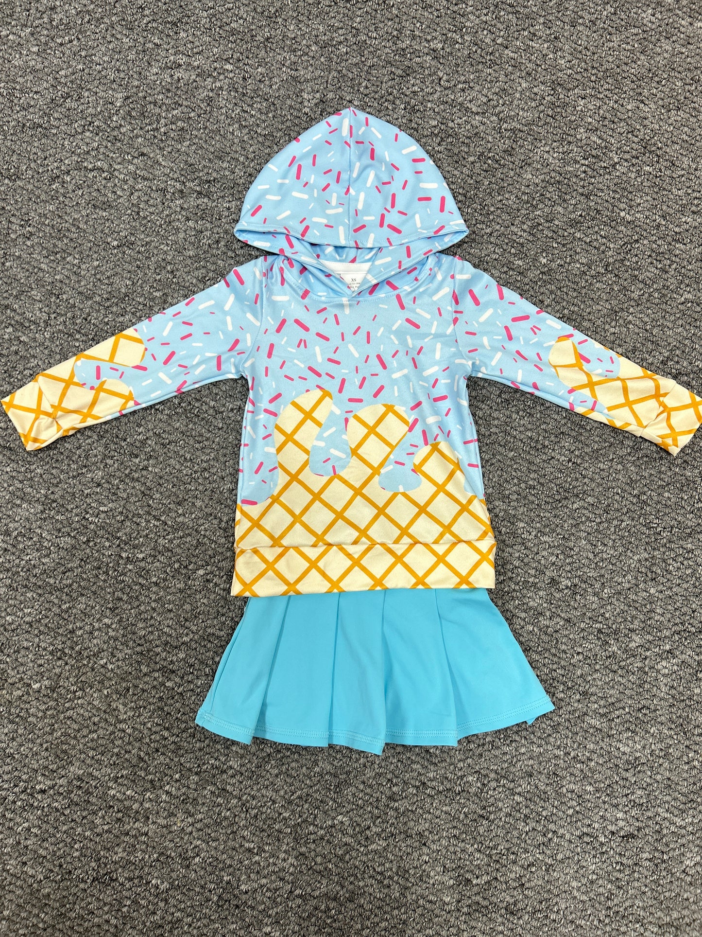 Baby girls blue ice cream hoodie active wear skirt athletic summer outfit