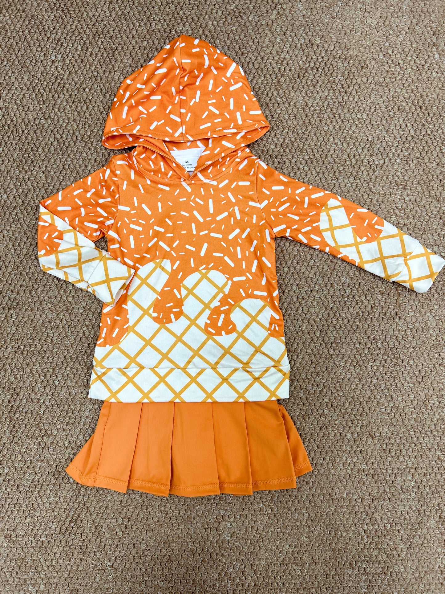Baby girls orange ice cream hoodie active wear skirt athletic summer outfit