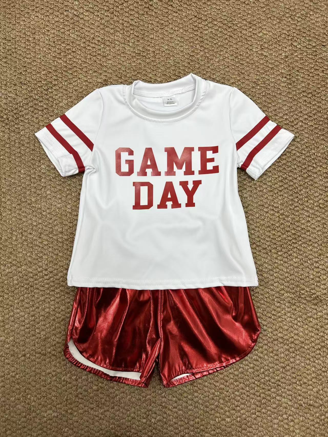Game day shirt red shorts girls summer outfit