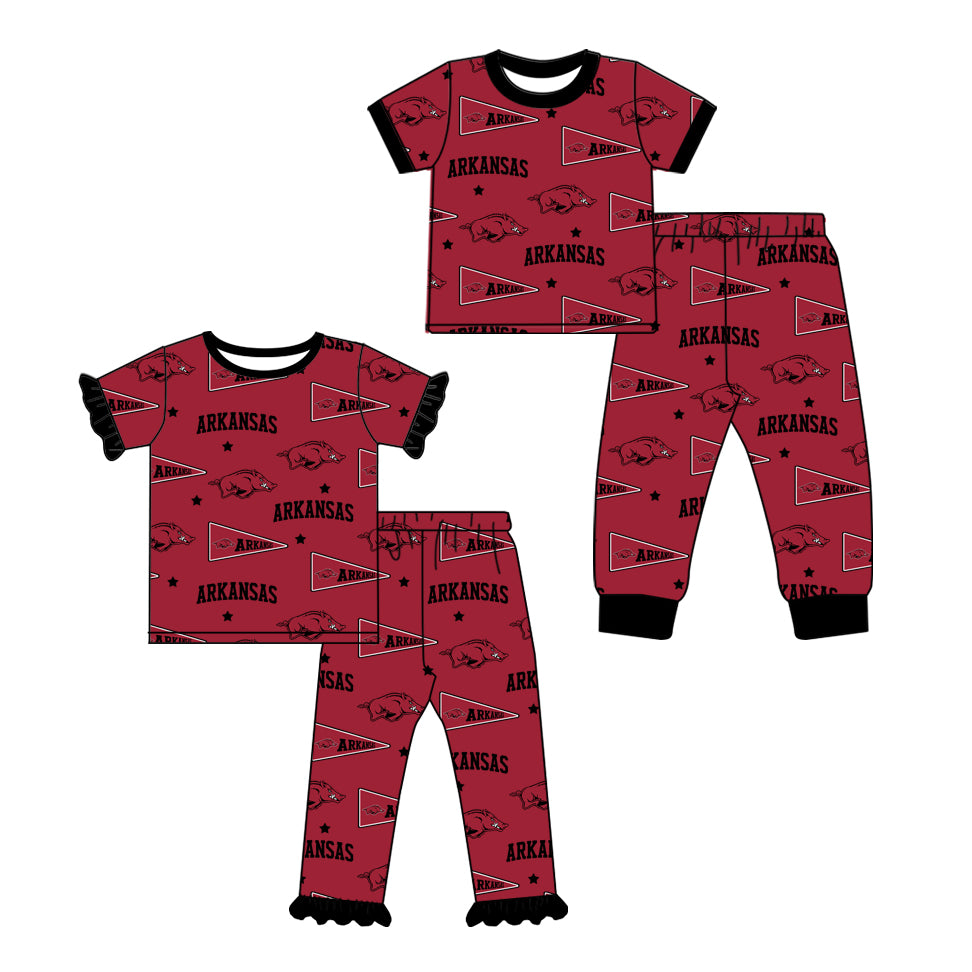 Toddle kids custom arkansas team design girl boys short sleeve pajama set