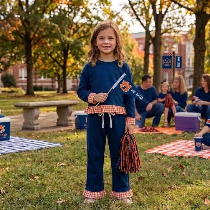 Baby girl custom team cheer design long sleeve top pants set