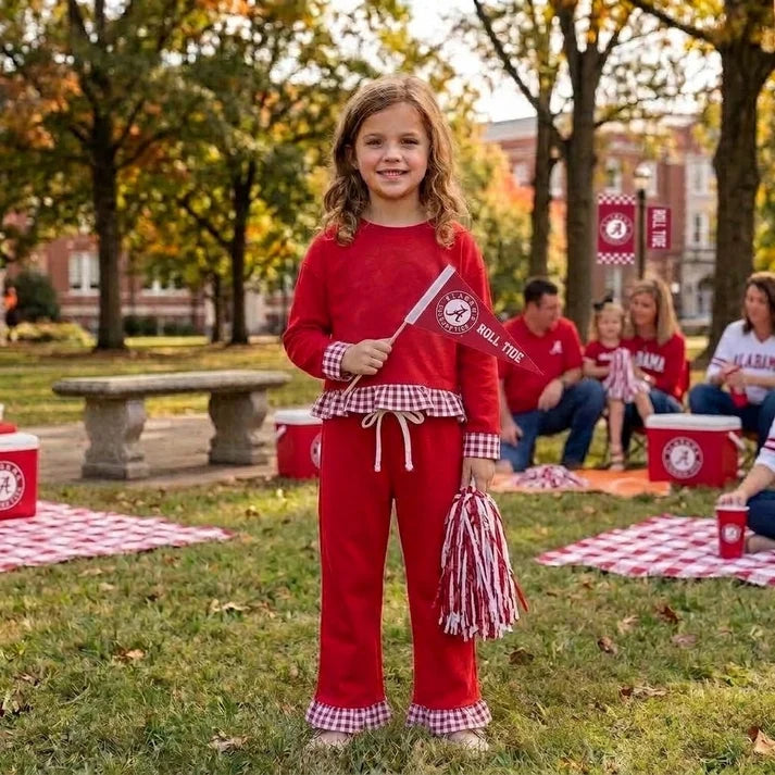 Baby girl custom team cheer design long sleeve top pants set