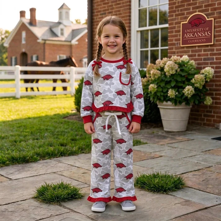 Baby girl custom team cheer design long sleeve top pants set