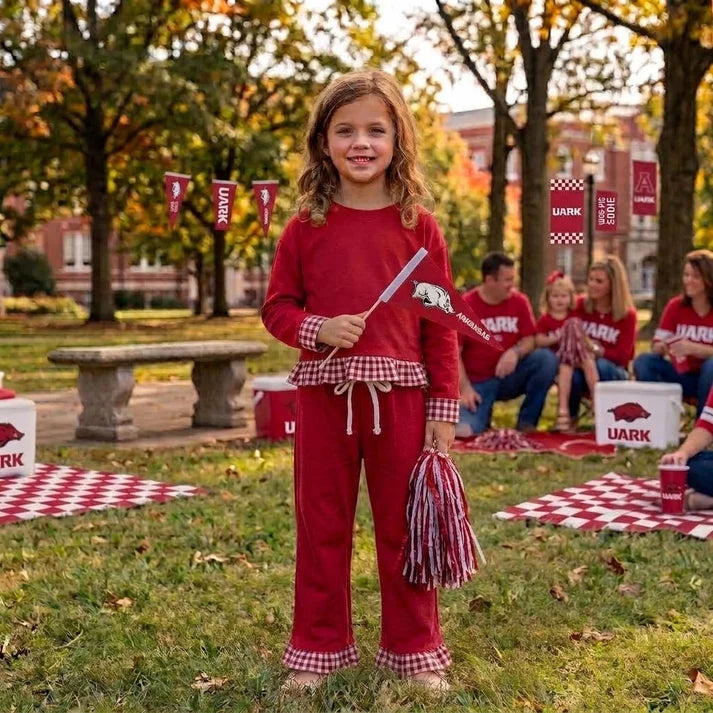 Baby girl custom team cheer design long sleeve top pants set