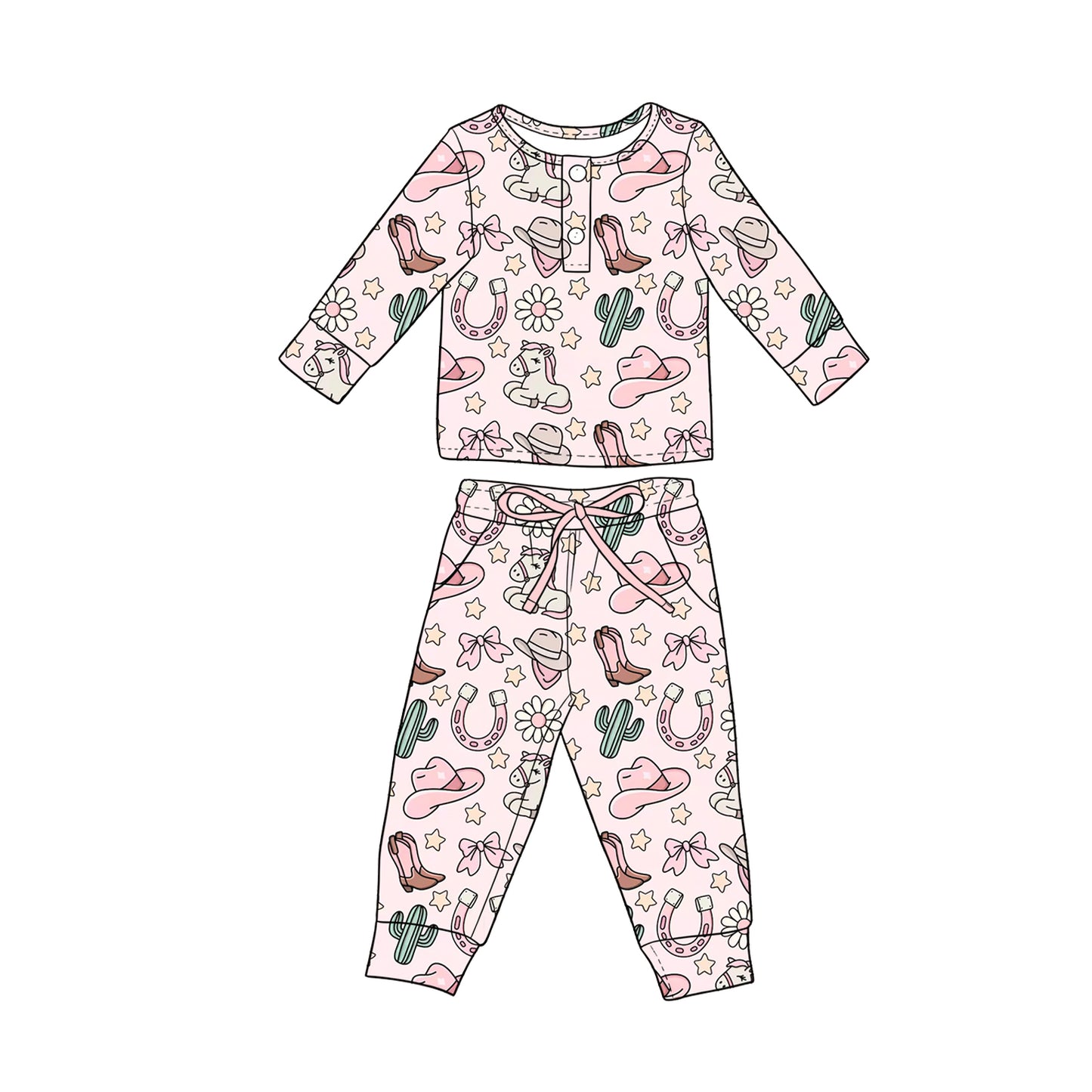 baby girl long sleeve western top matching pants custom design outfit