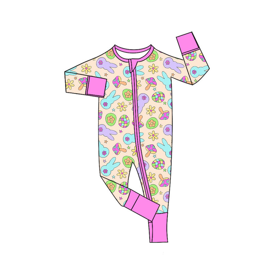 Easter bunny design kids long sleeve boutique romper