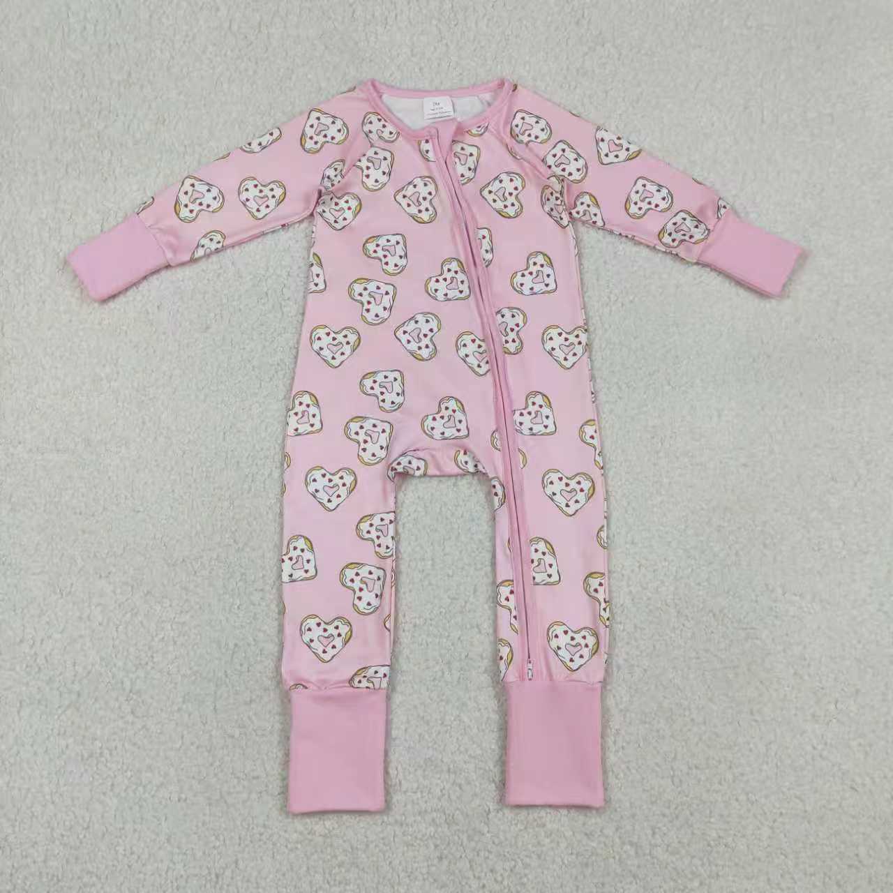 Valentines heart donuts design kids girls long sleeve outfit