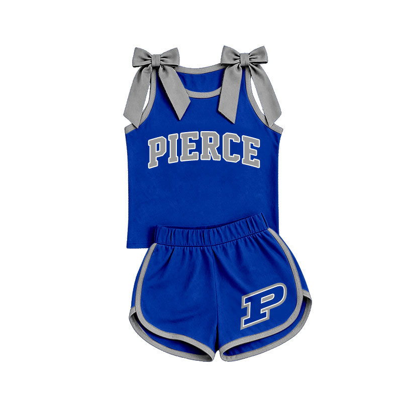 Custom team bow top matching shorts girls summer outfit