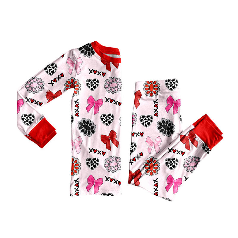 Valentines heart kids long sleeve pajama set wholesal factory price
