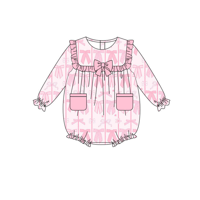 toddle baby long sleeve pink bow romper wholesale factory price