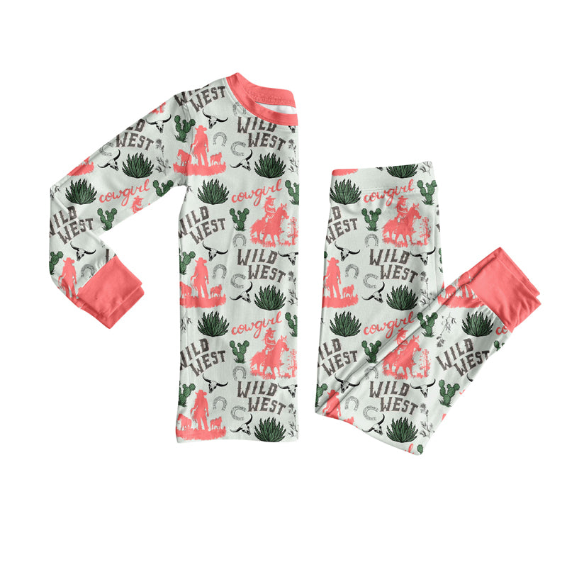 Kids girls western wild design long sleeve outfit
