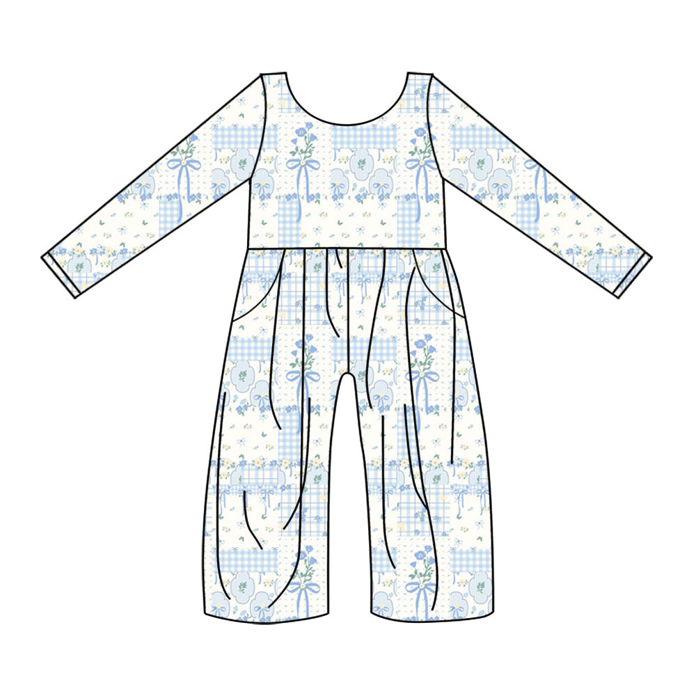 toddle girls blue floral design jumpsuit wholesale factory price