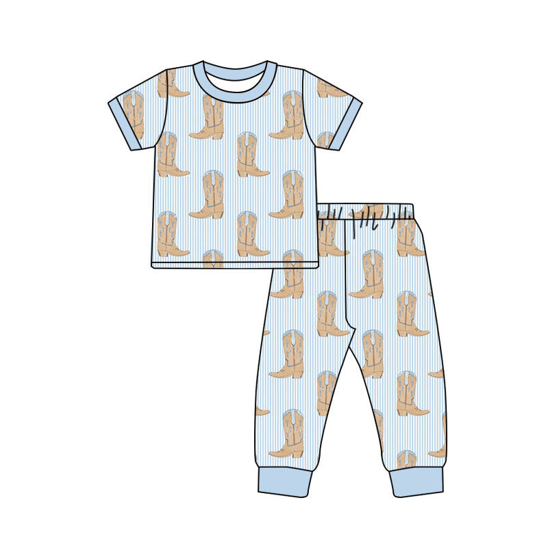 Western boots kids boys short sleeve pajama set wholesal factory price