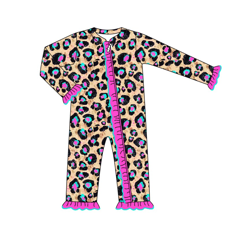 toddle baby girl hot pink cheetah zip romper