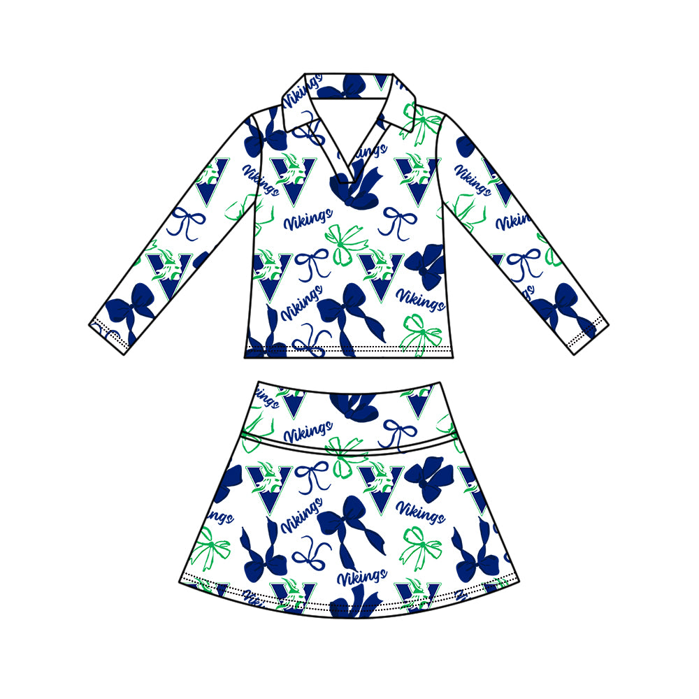 Kids long sleeve team pullover top matching skorts outfit wholesal factory price