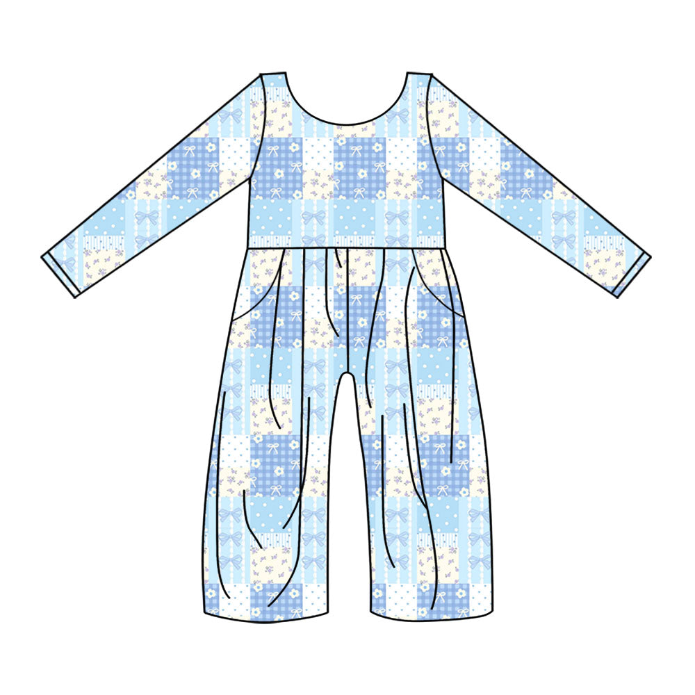 toddle girls blue floral design jumpsuit wholesale factory price