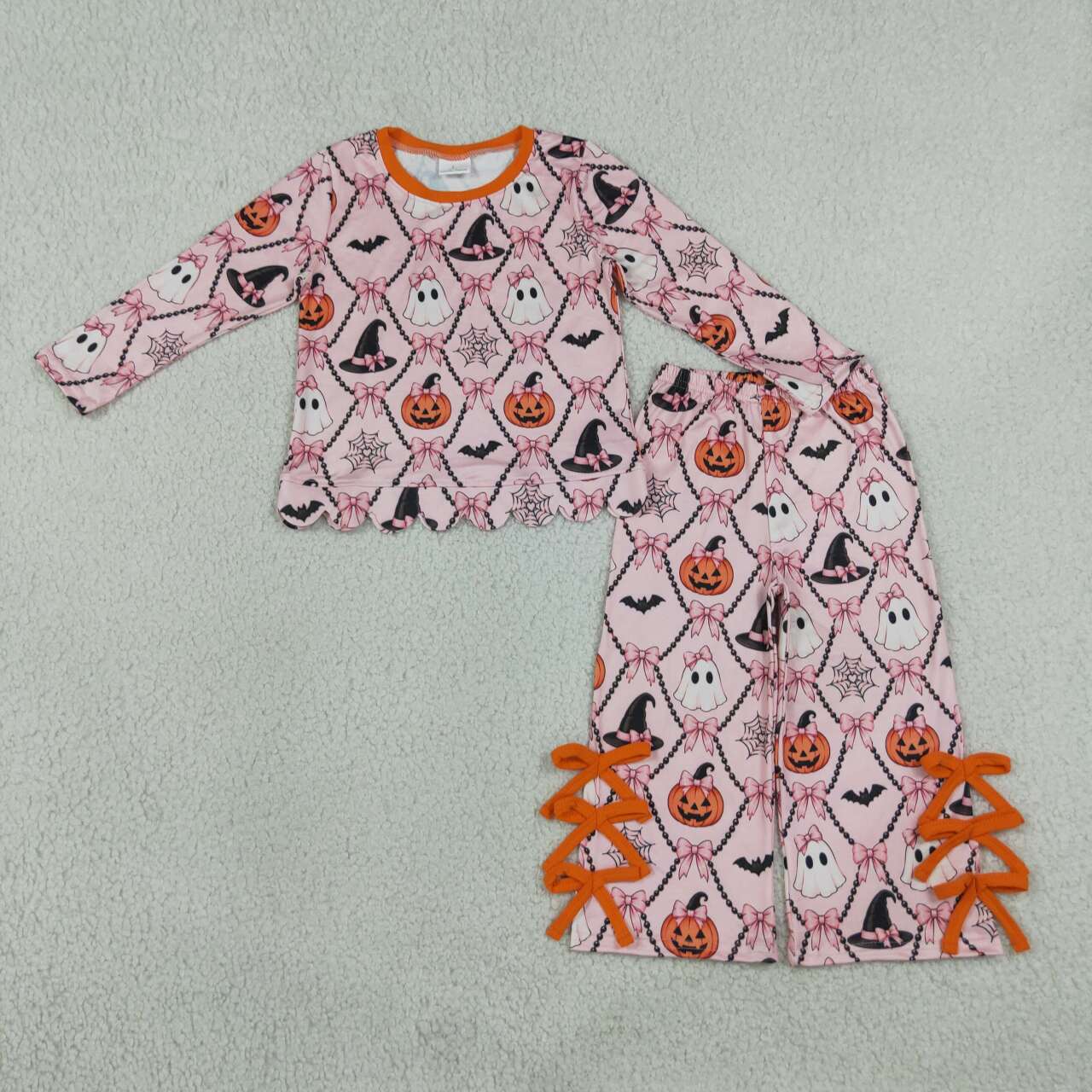 Halloween ghost pumpkins long sleeve top matching pants girls outfit