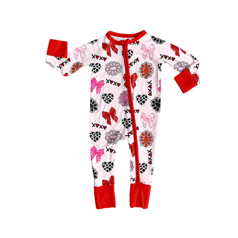 toddle baby Valentine heart long sleeve zip romper
