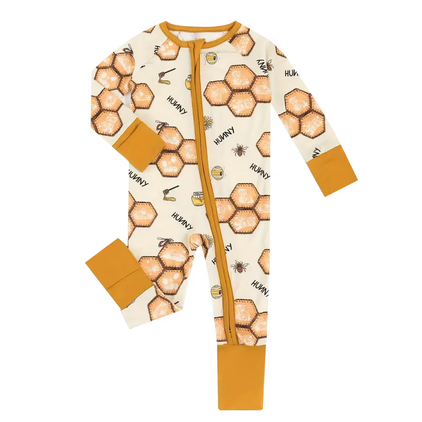 infant baby long sleeve bee design zip romper