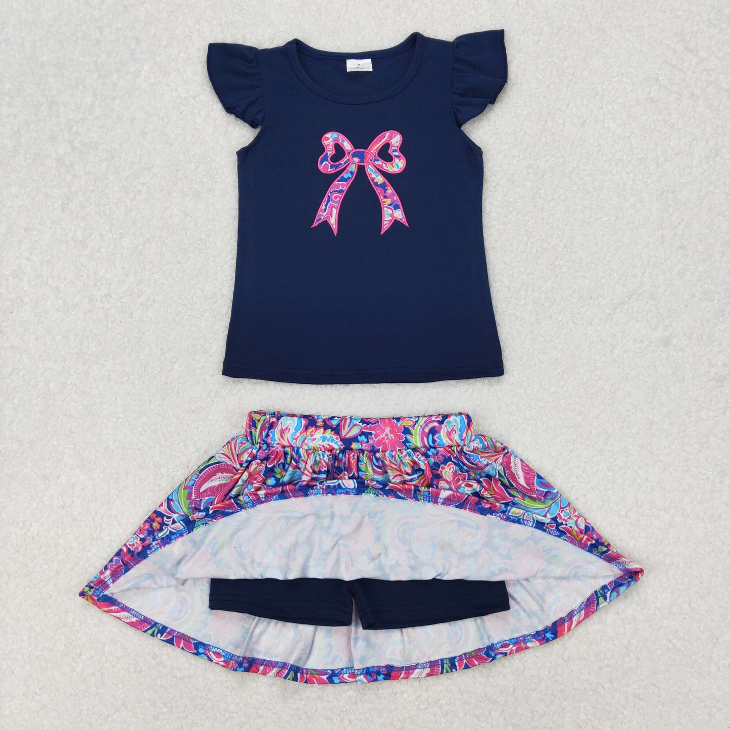 Baby girl embroidery floral bow top matching skirt shorts summer outfit