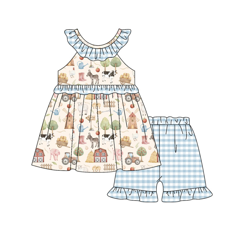 wholesale kids girls farm animal design summer outfit