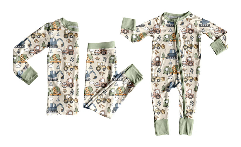 Construction print baby long sleeve matching clothes whoesale price