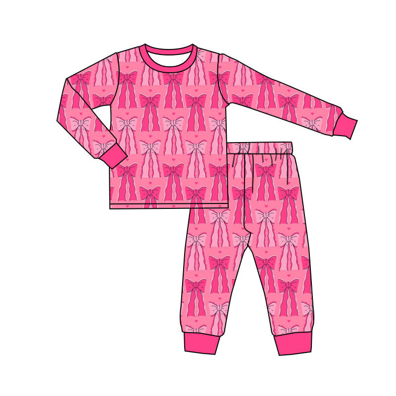 Hot pink bow design kids pajama set wholesal factory price